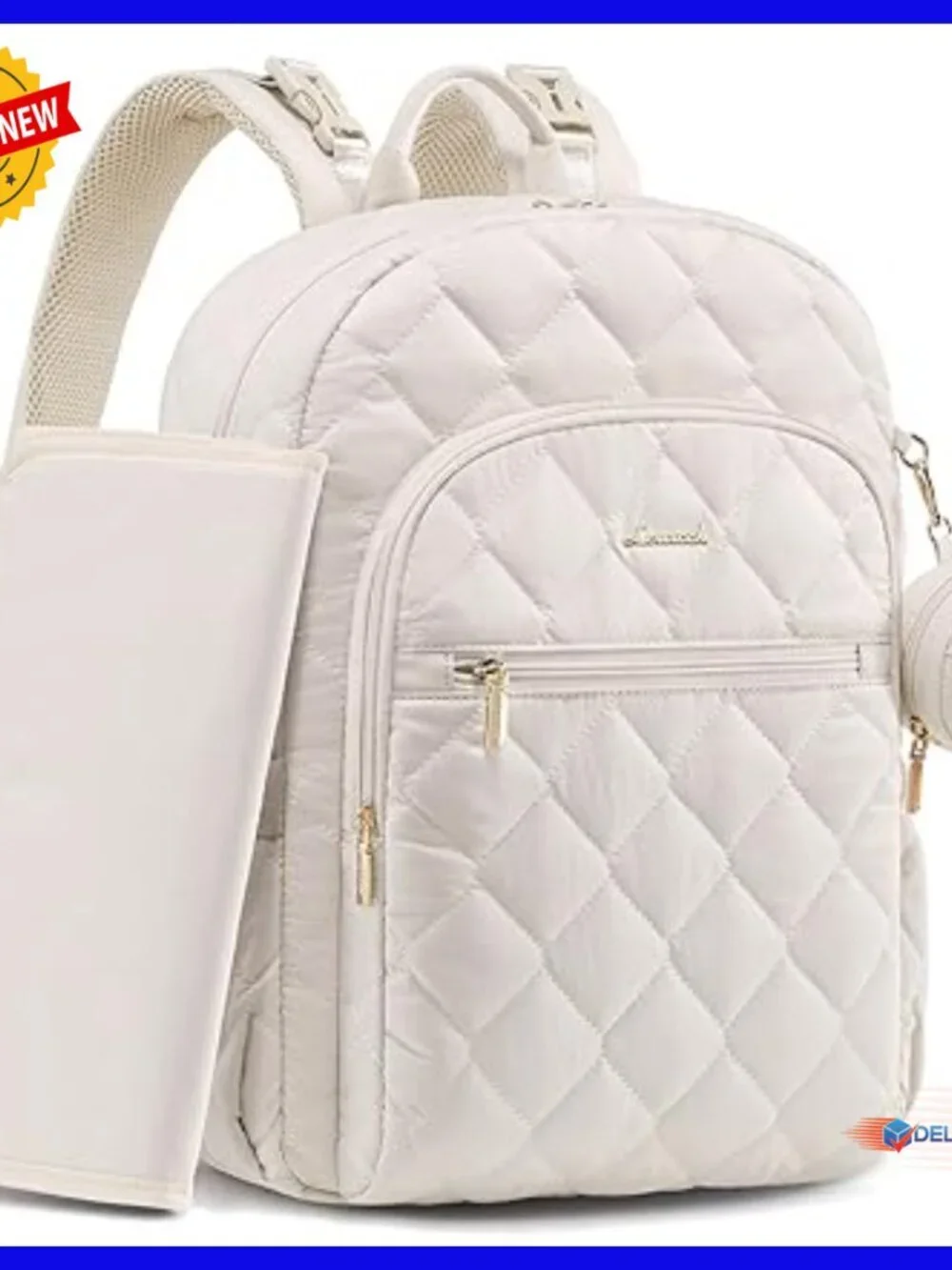 Puffer Quilted Diaper Backpack with Insulated Pockets, Changing Pad
